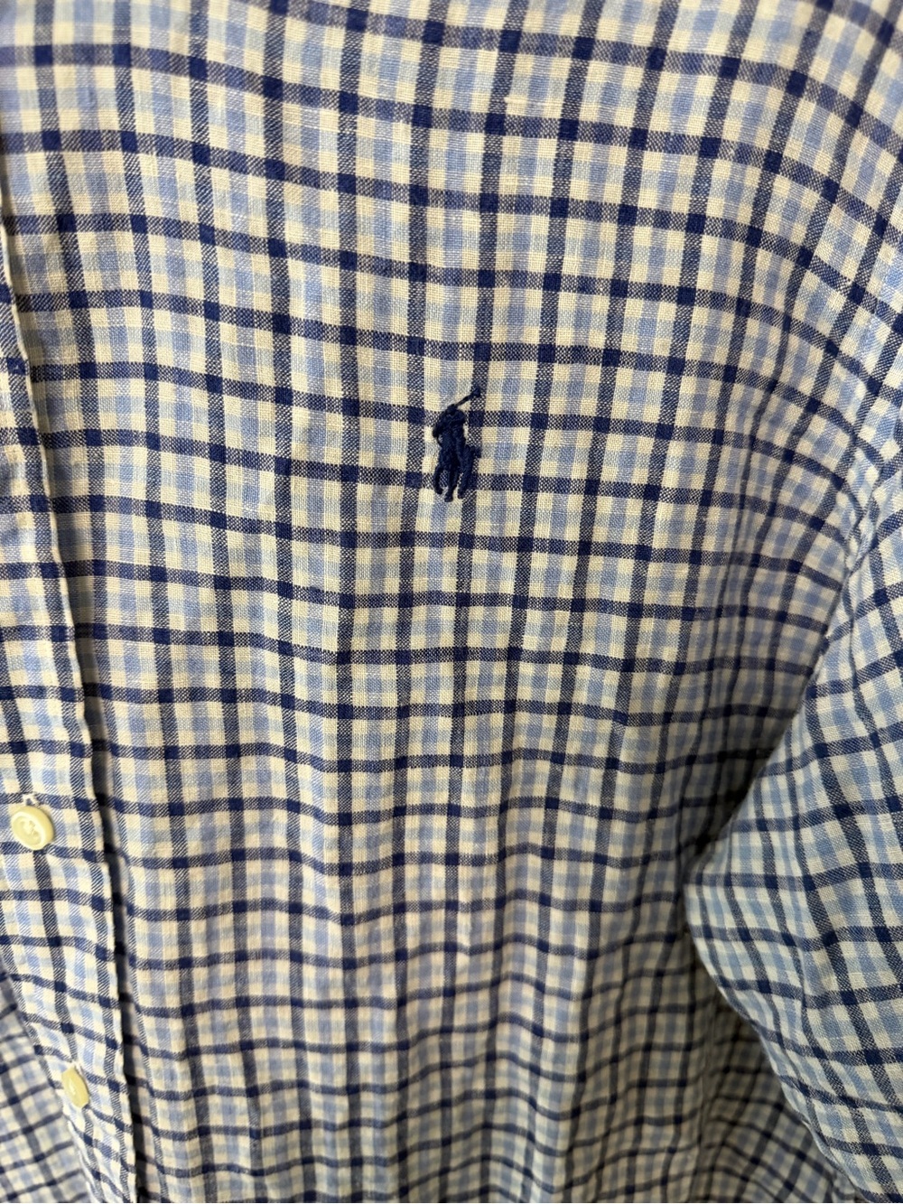 Ralph Lauren Men’s Blue & White Plaid Short-Sleeve Button-Down Shirt 100% Linen - Picture 2 of 5